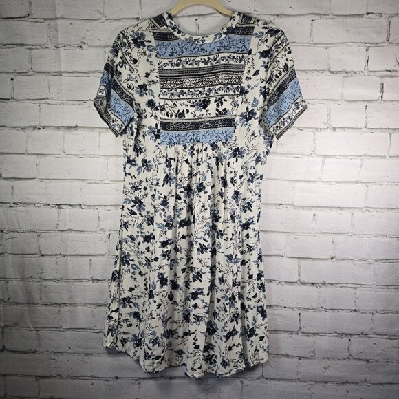 WOMENS KNOX ROSE SUMMER FLORAL PRINT BOHO STYLE DRESSS BLUE WHITE XS OVERSIZED - Picture 3 of 7